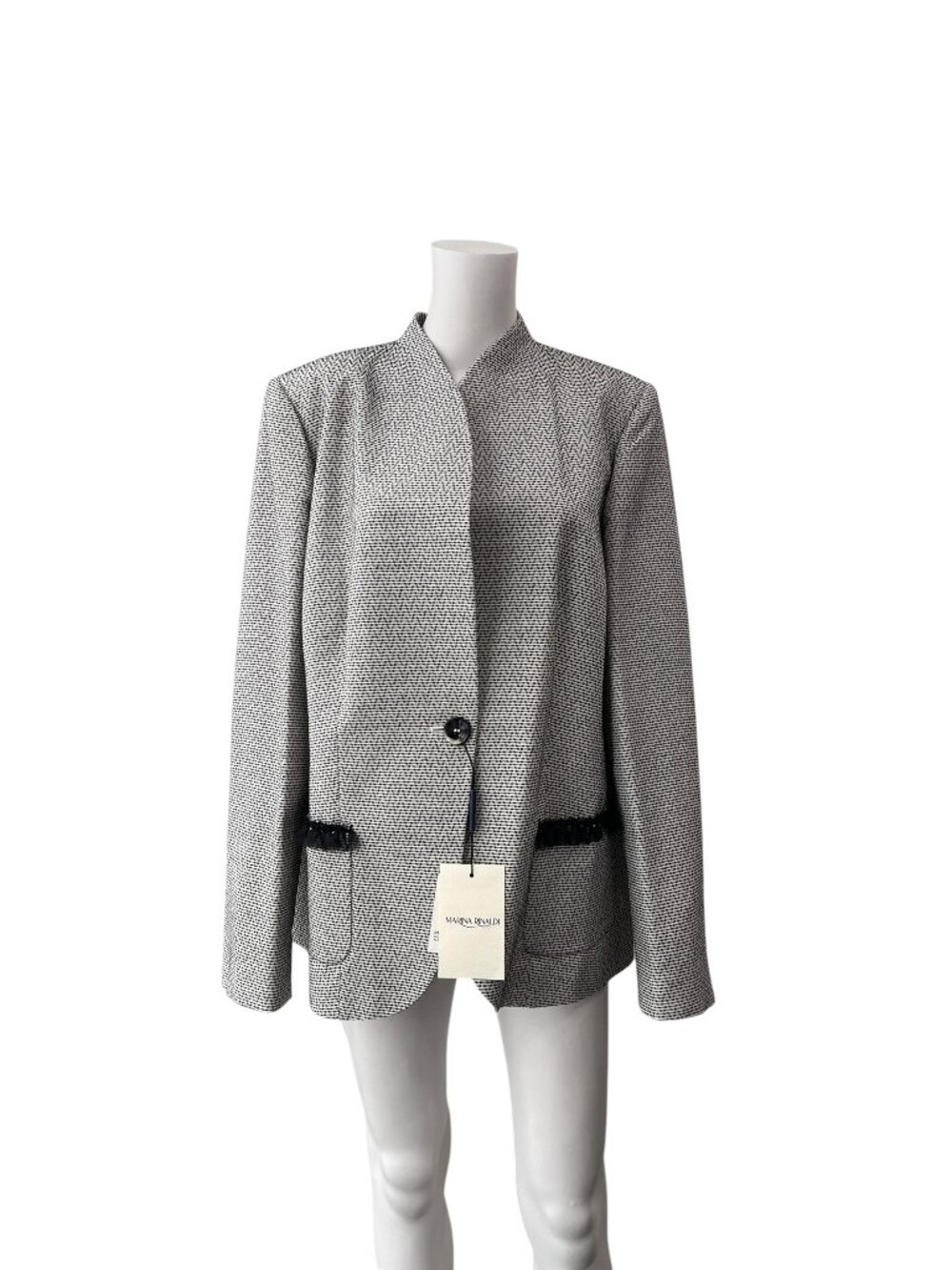 $855 NWT Marina Rinaldi Black White Herringbone Patema Cotton Jacket size 27/18